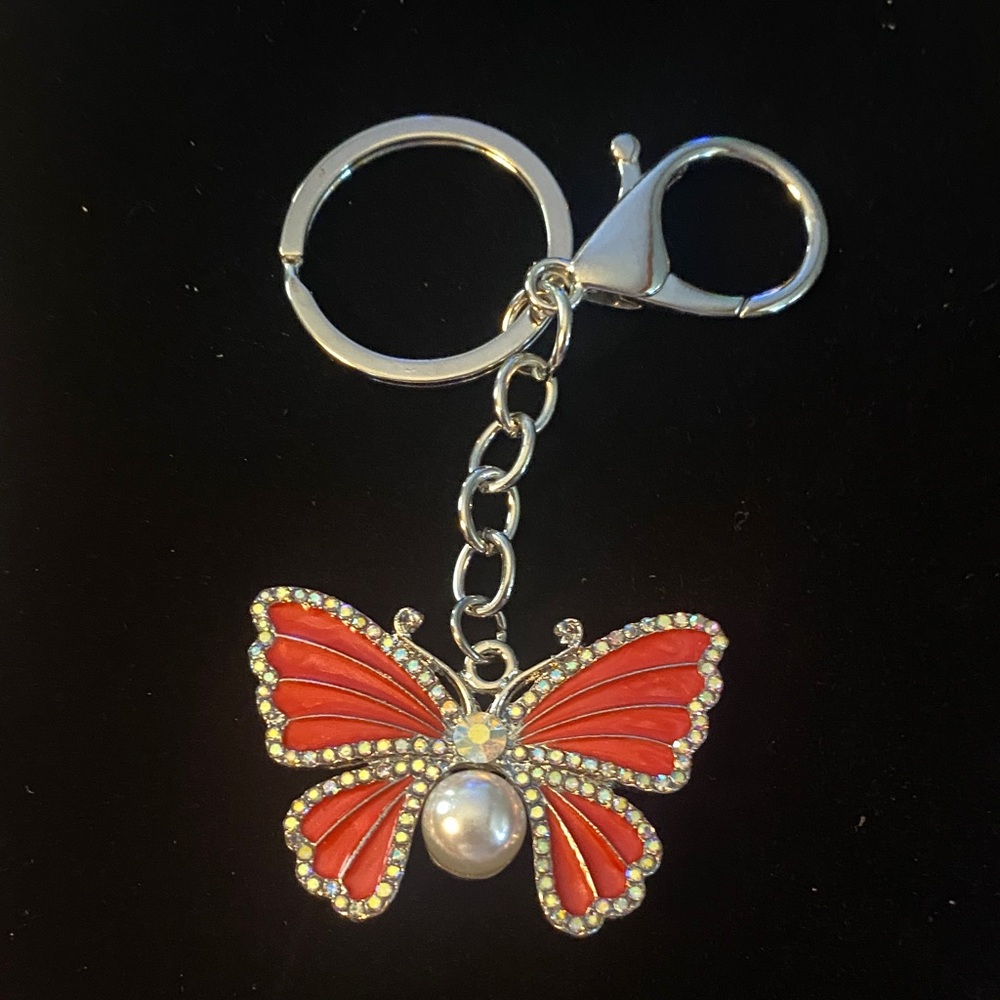 Red Butterfly Keychain/ Purse Charm with Silver Accents